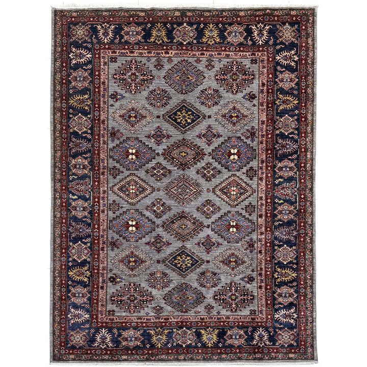 Gray Afghan Kazak Rug 6' 11" x 9' 11" Hand-Knotted | No. AL23479