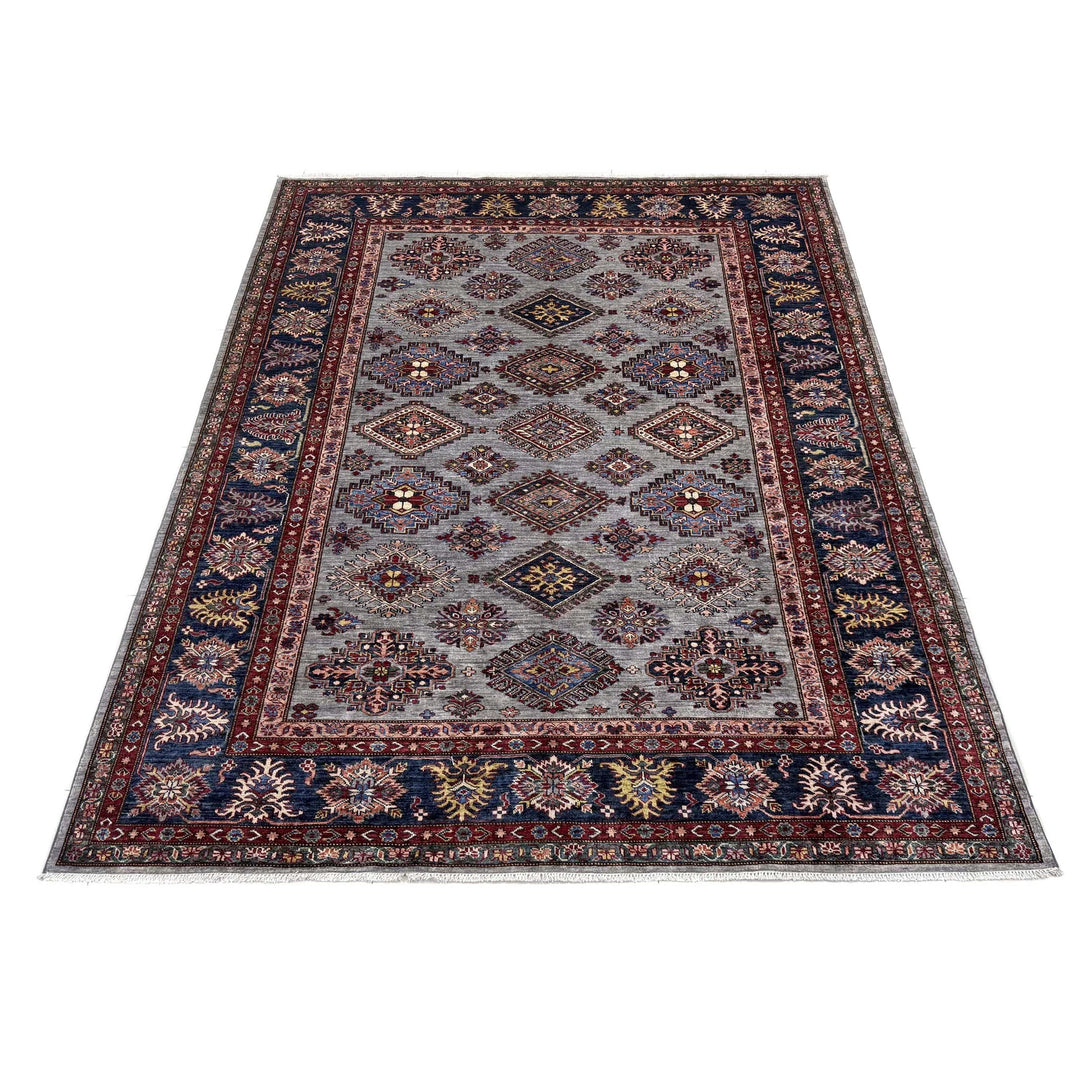 Gray Afghan Kazak Rug 6' 11" x 9' 11" Hand-Knotted | No. AL23479