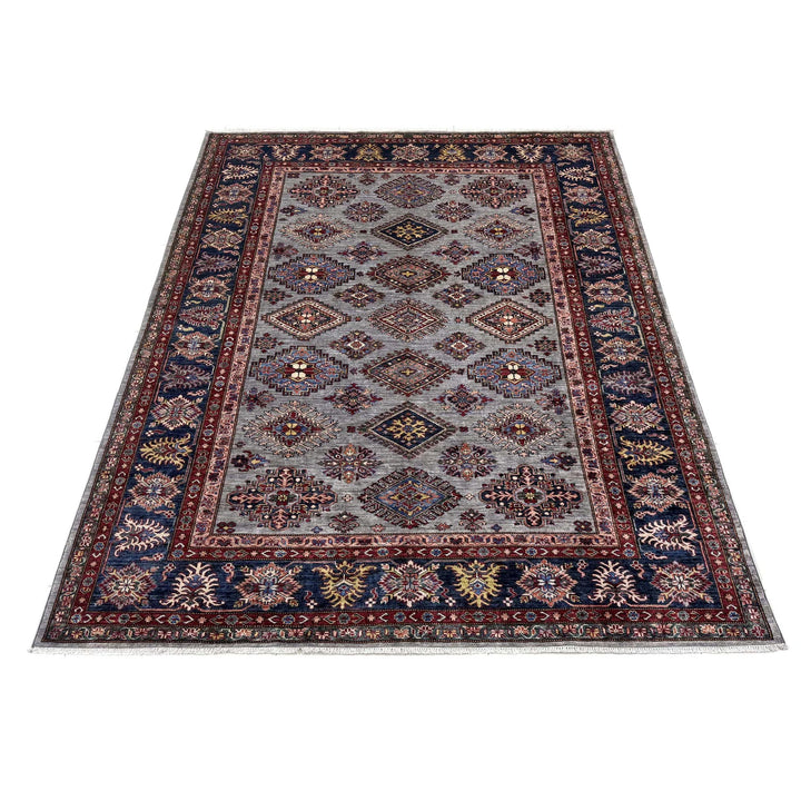 Gray Afghan Kazak Rug 6' 11" x 9' 11" Hand-Knotted | No. AL23479