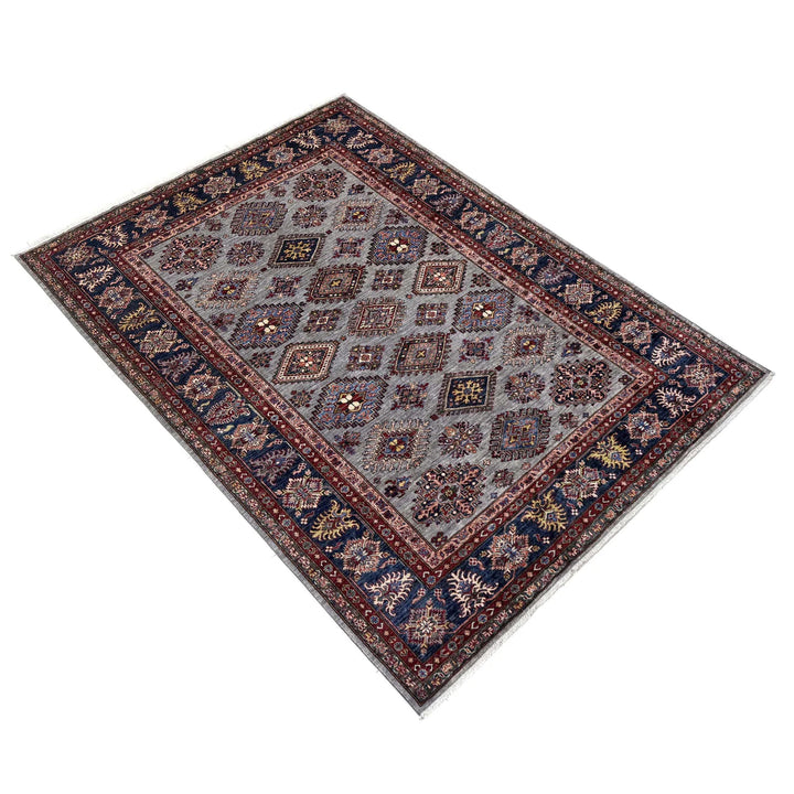 Gray Afghan Kazak Rug 6' 11" x 9' 11" Hand-Knotted | No. AL23479