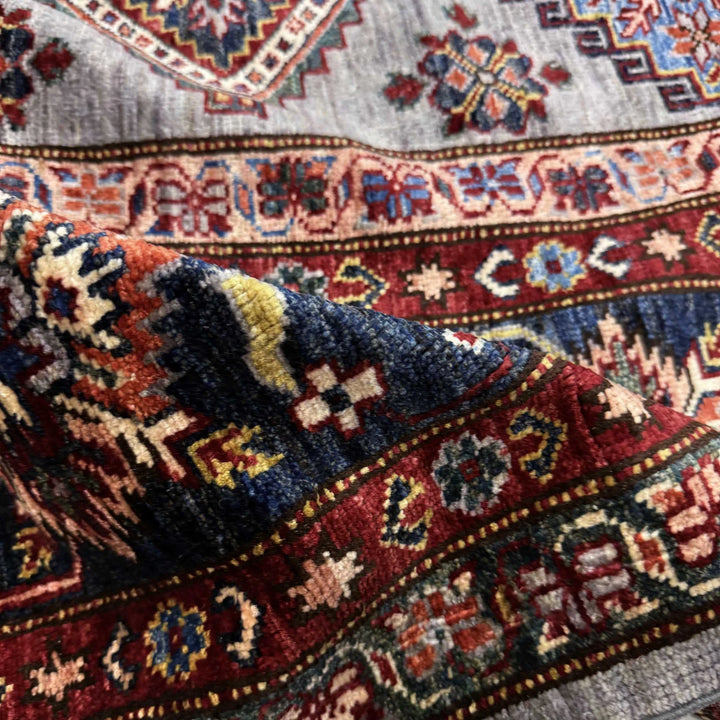 Gray Afghan Kazak Rug 6' 11" x 9' 11" Hand-Knotted | No. AL23479