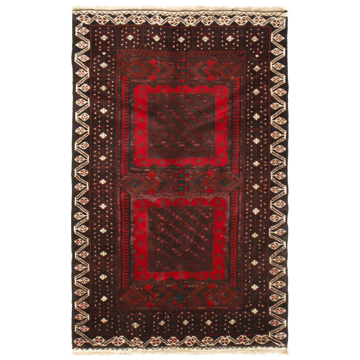 Afghan Baluchi Rug 3' 2" x 4' 11" Hand-Knotted | No. AL23485