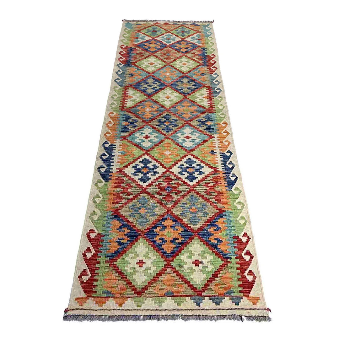 Afghan Vegetable Kilim Rug 2' 9" x 9' 7" Flat-Weave | No. AL23565
