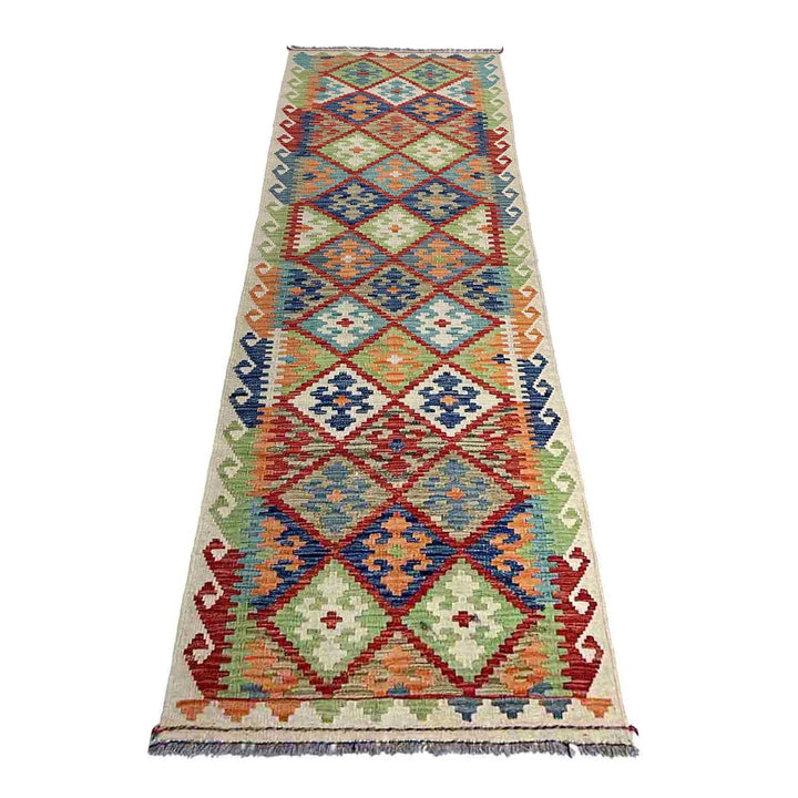 Afghan Vegetable Kilim Rug 2' 9" x 9' 7" Flat-Weave | No. AL23565