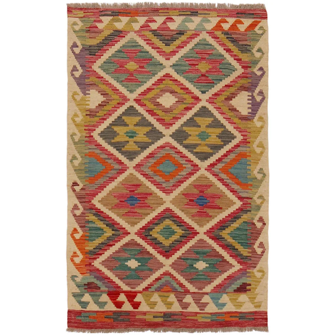 Multi Color ful Flat-Weave Wool Kilim 2' 9" x 4' 5" - No. AL23581