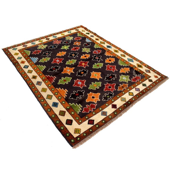 Black Afghan Kohistani Rug 5' 2" x 6' 4" Hand-Knotted | No. AL23635