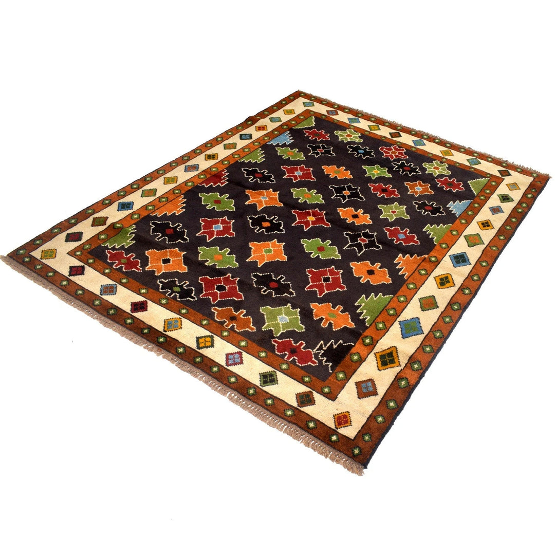 Black Afghan Kohistani Rug 5' 2" x 6' 4" Hand-Knotted | No. AL23635