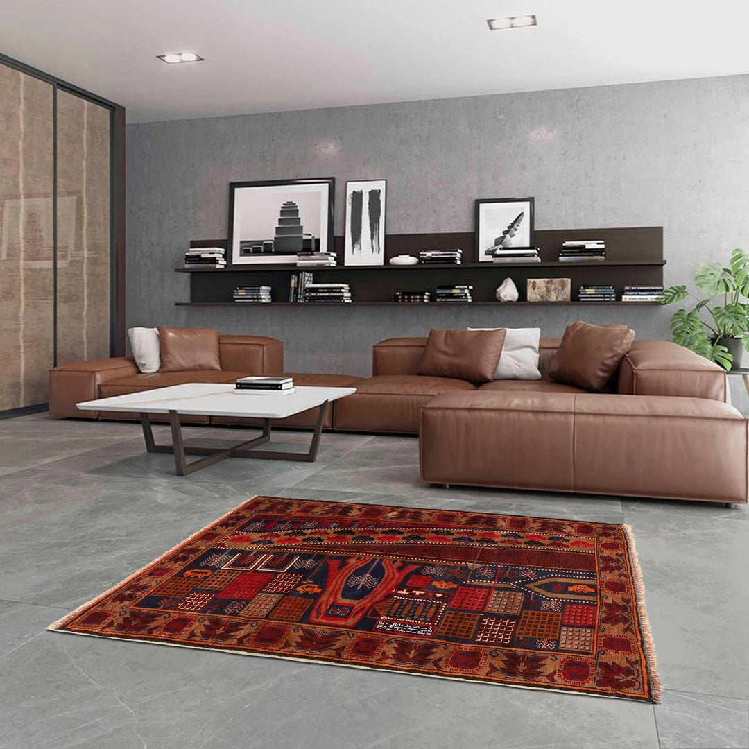 Afghan Geometric Rug 4' 2" x 6' 8" Hand-Knotted | No. AL23711