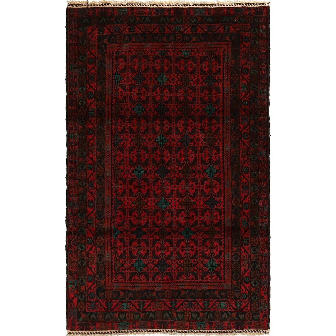 Red Afghan Baluchi Rug 4' 2" x 6' 1" Hand-Knotted | No. AL23771