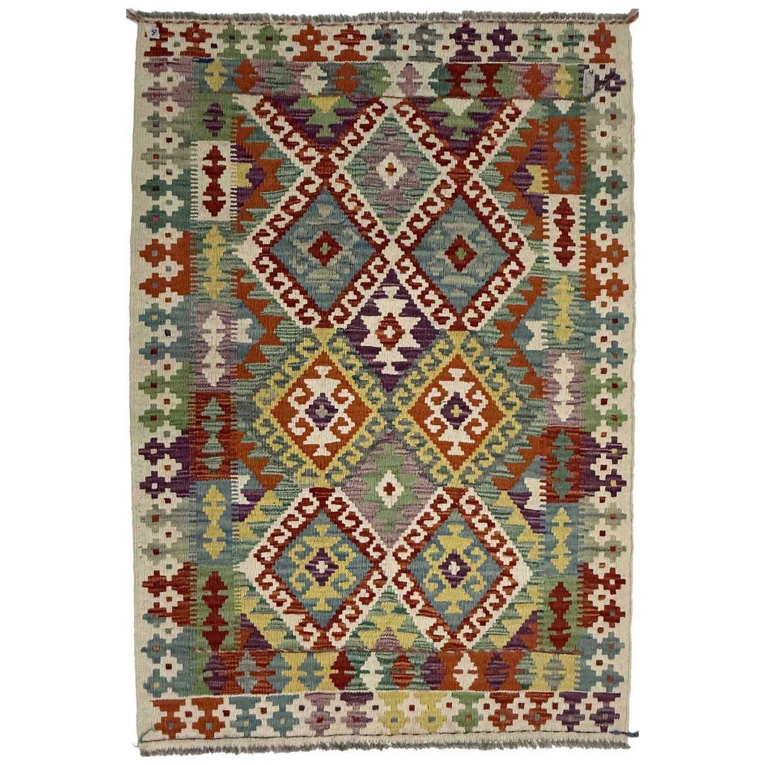 Afghan Vegetable Kelim Rug 3' 5" x 5' 2" Flat-Weave | No. AL23783