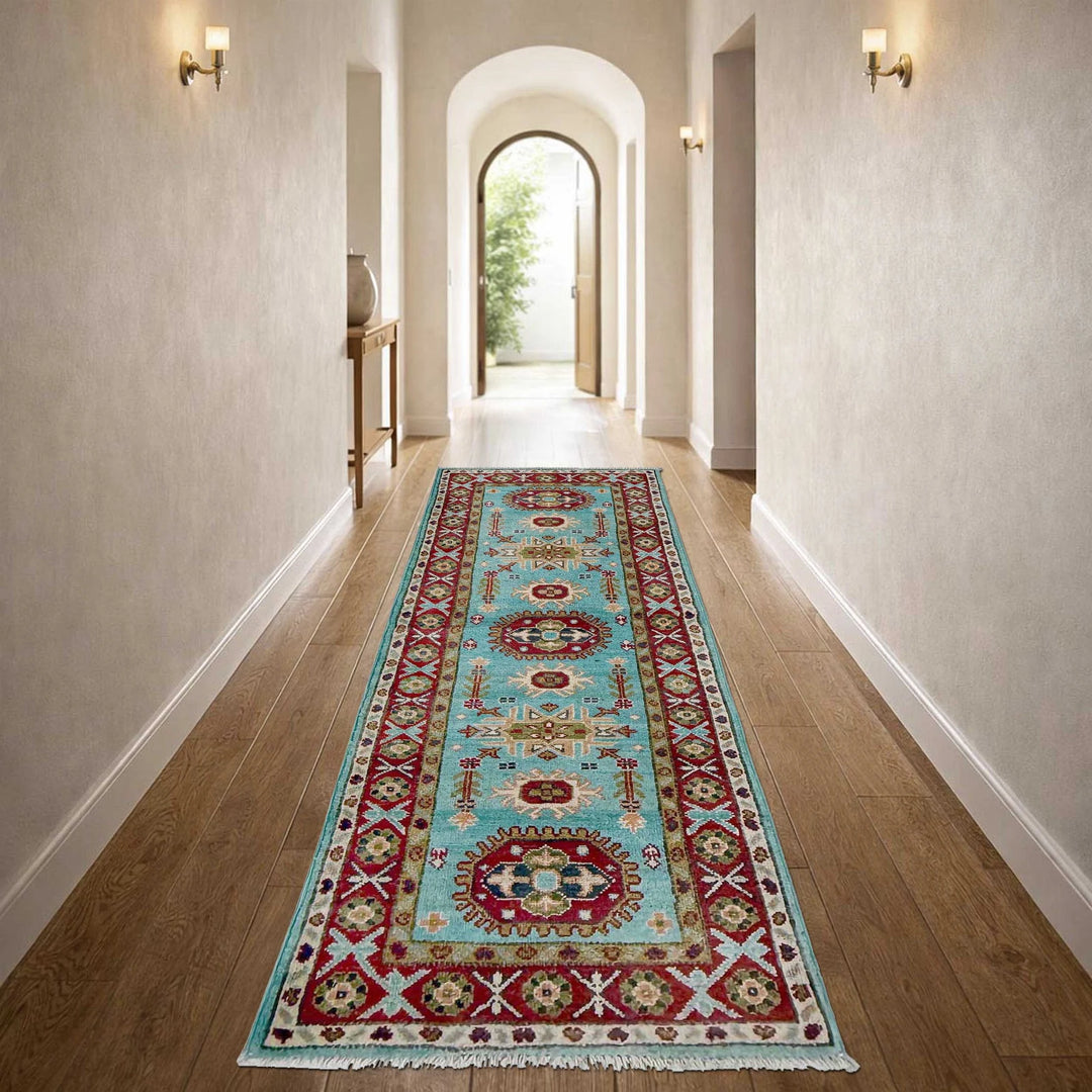 Blue Afghan Kazak Rug 1' 10" x 5' 7" Hand-Knotted | No. AL23792