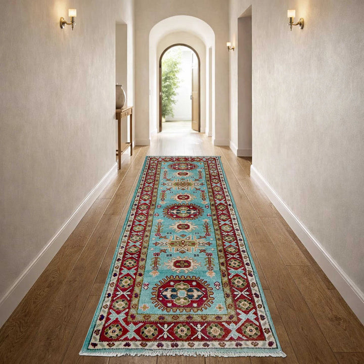 Blue Afghan Kazak Rug 1' 10" x 5' 7" Hand-Knotted | No. AL23792