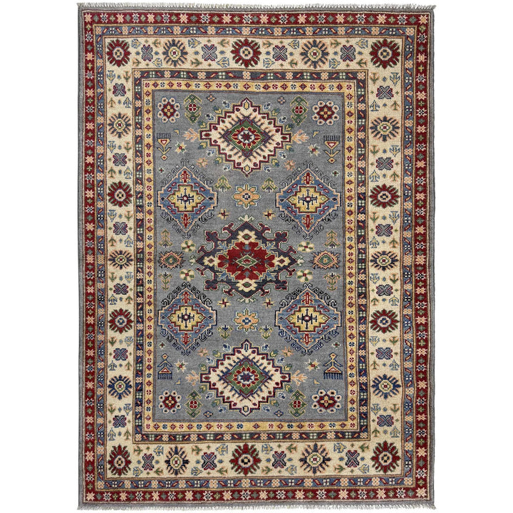Gray Afghan Kazak Rug 4' 0" x 6' 1" Hand-Knotted | No. AL23844