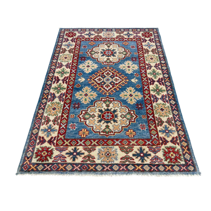 Blue Afghan Kazak Rug 2' 8" x 4' 0" Hand-Knotted | No. AL23855