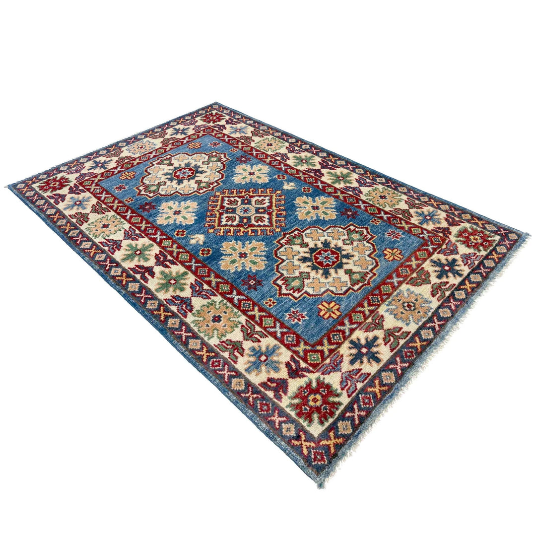 Blue Afghan Kazak Rug 2' 8" x 4' 0" Hand-Knotted | No. AL23855