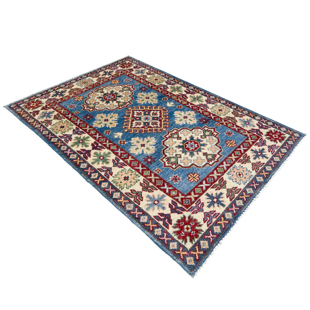 Blue Afghan Kazak Rug 2' 8" x 4' 0" Hand-Knotted | No. AL23855