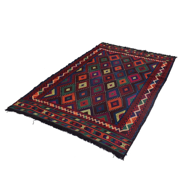 Afghan Suzuni Geometric Rug 4' 8" x 7' 0" Flat-Weave | No. AL23881