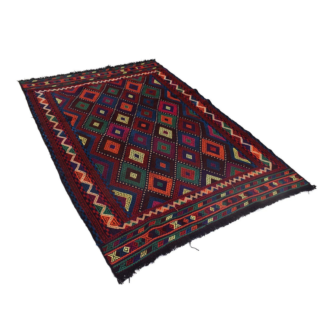 Afghan Suzuni Geometric Rug 4' 8" x 7' 0" Flat-Weave | No. AL23881