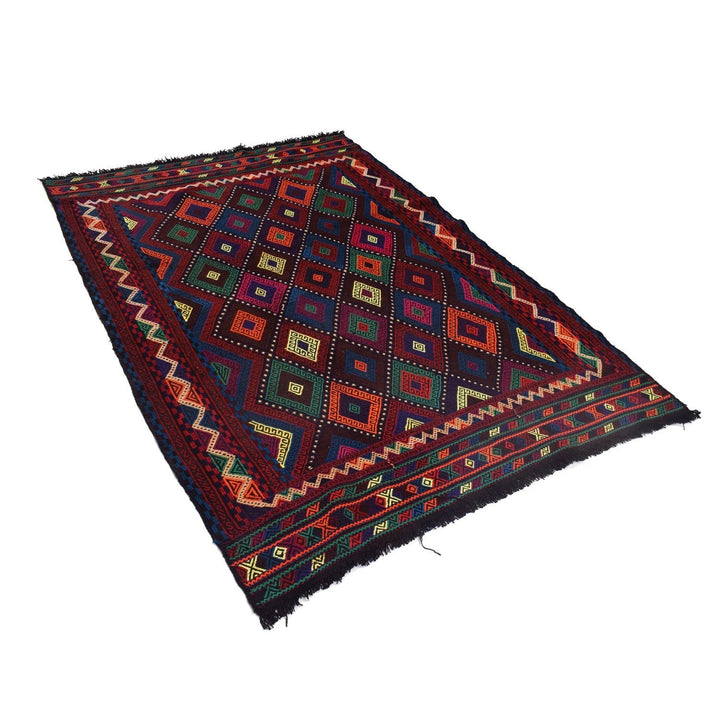 Afghan Suzuni Geometric Rug 4' 8" x 7' 0" Flat-Weave | No. AL23881