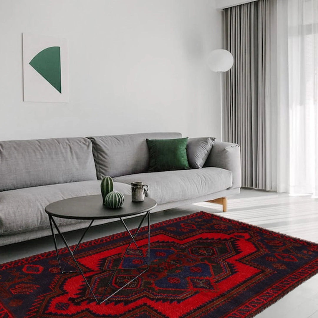 Afghan Baluchi Rug 3' 1" x 4' 9" Hand-Knotted | No. AL23882