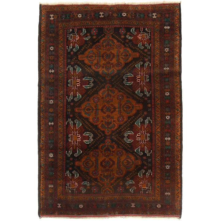 Afghan Baluchi Rug 4' 1" x 6' 1" Hand-Knotted | No. AL23914