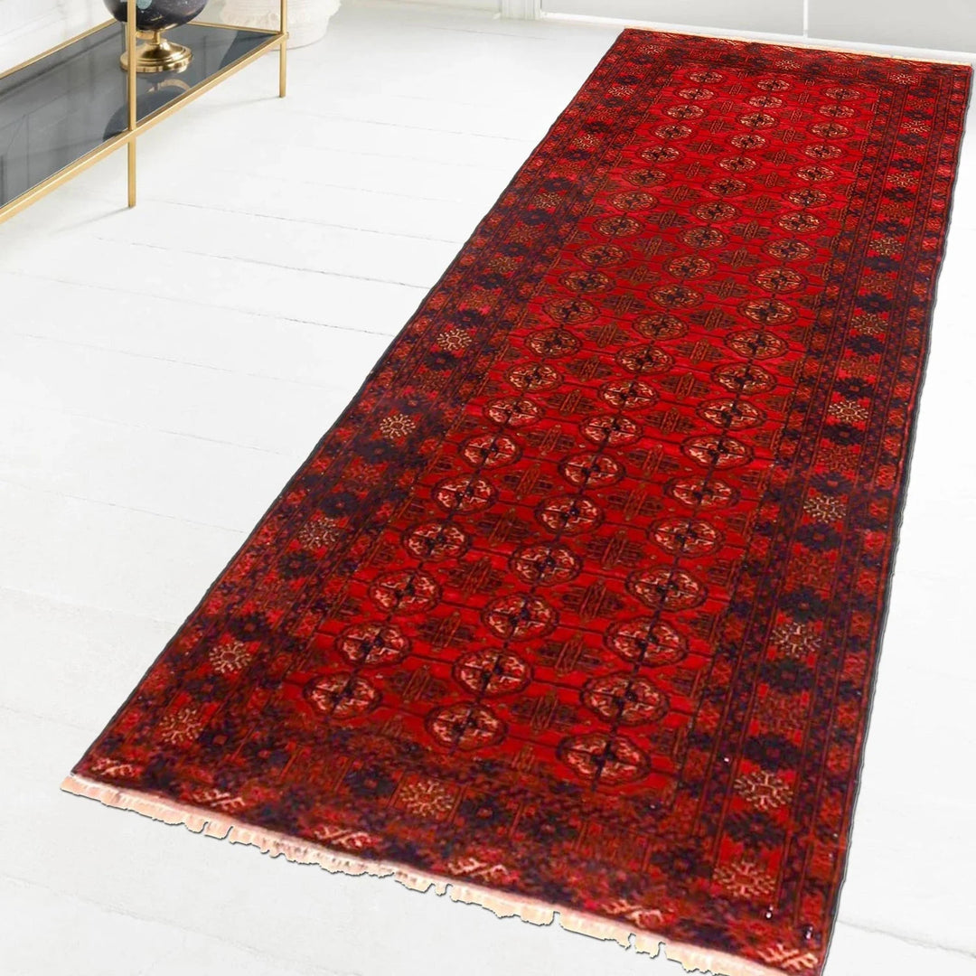 Red Afghan Bokhara Rug 2' 7" x 6' 0" Hand-Knotted | No. AL23996
