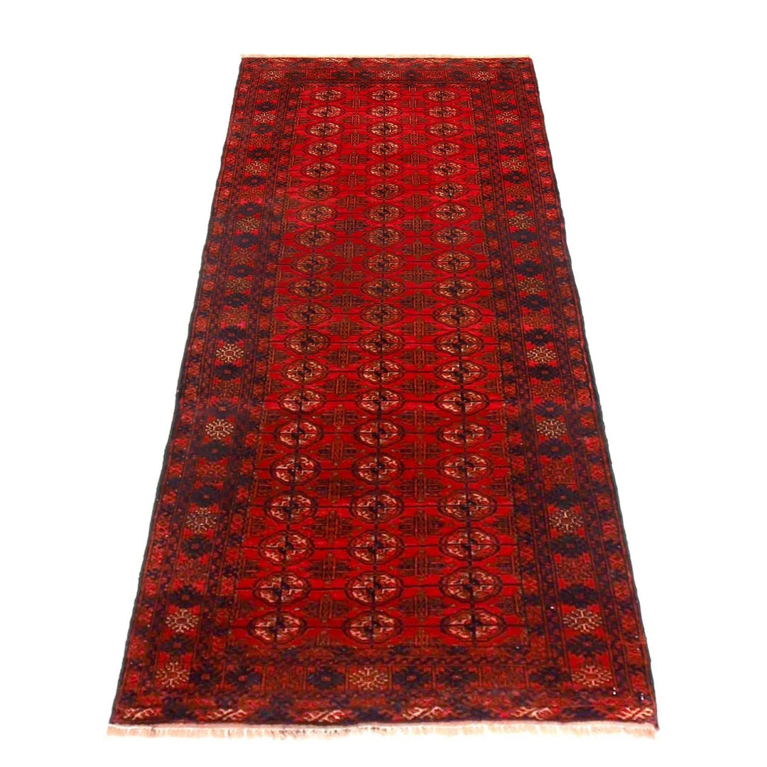 Red Afghan Bokhara Rug 2' 7" x 6' 0" Hand-Knotted | No. AL23996