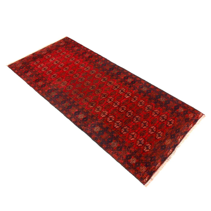 Red Afghan Bokhara Rug 2' 7" x 6' 0" Hand-Knotted | No. AL23996