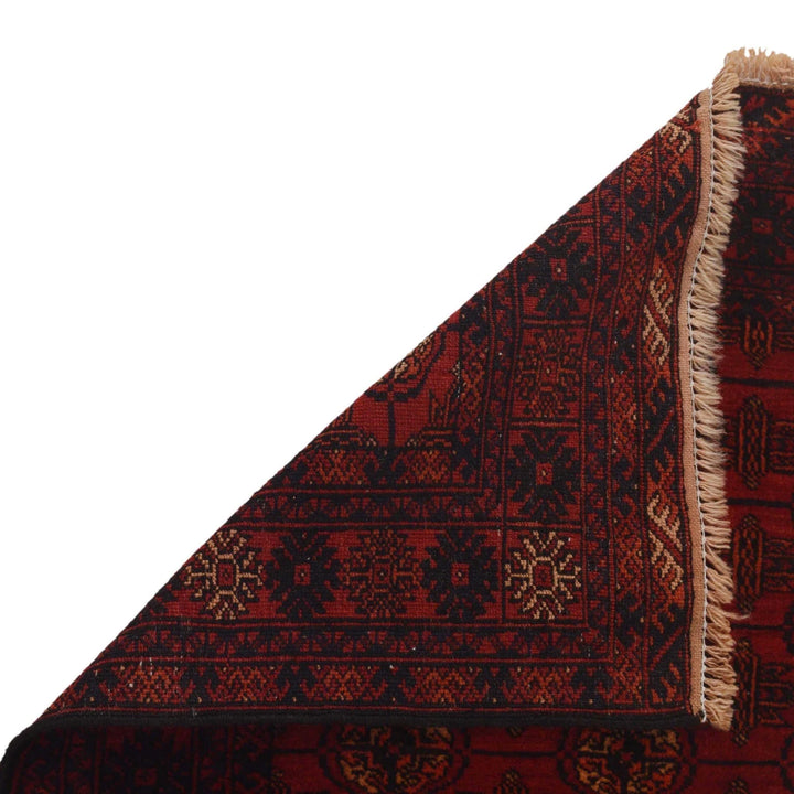Red Afghan Bokhara Rug 2' 7" x 6' 0" Hand-Knotted | No. AL23996