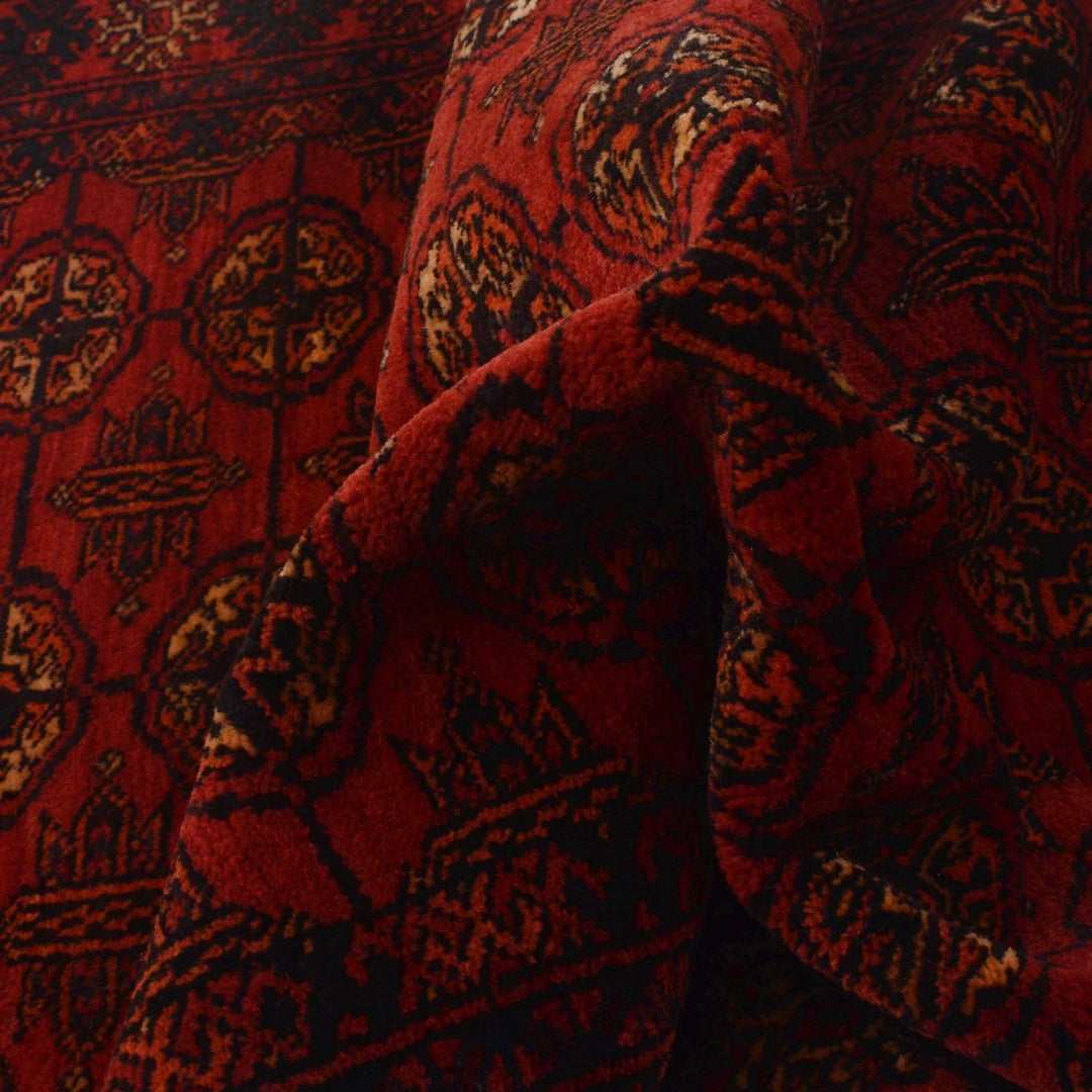 Red Afghan Bokhara Rug 2' 7" x 6' 0" Hand-Knotted | No. AL23996