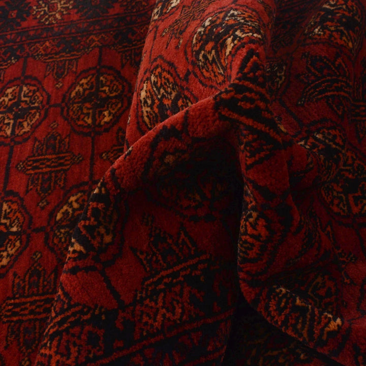 Red Afghan Bokhara Rug 2' 7" x 6' 0" Hand-Knotted | No. AL23996