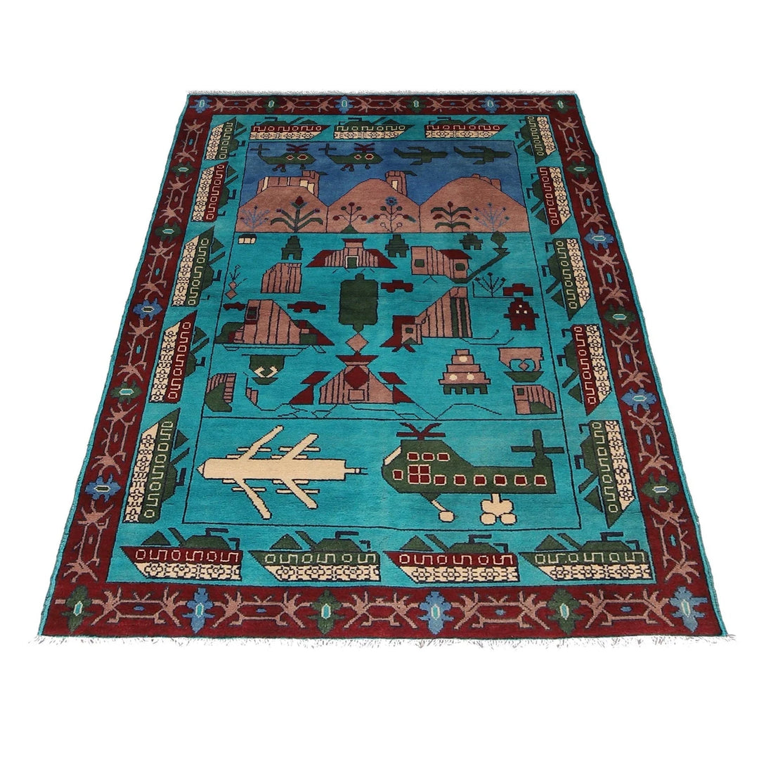 Blue Afghan War Rug 4' 0" x 6' 0" Hand-Knotted | No. AL24000