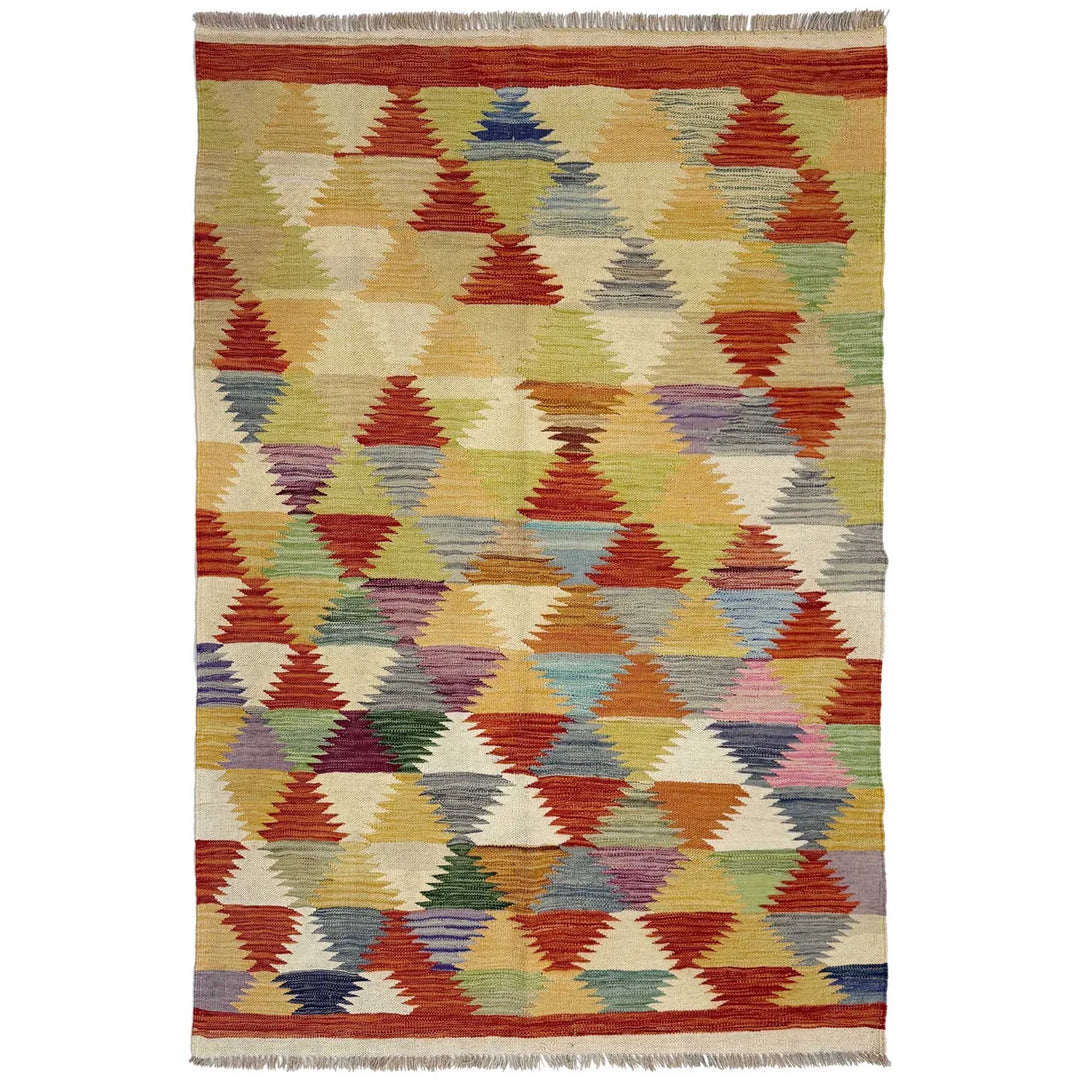Afghan Vegetable Kilim Rug 3' 10" x 5' 10" Flat-Weave | No. AL240022