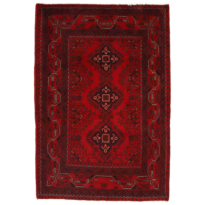 Red Afghan Khal Mohammadi Rug 3' 3" x 4' 9" Hand-Knotted | No. AL24030