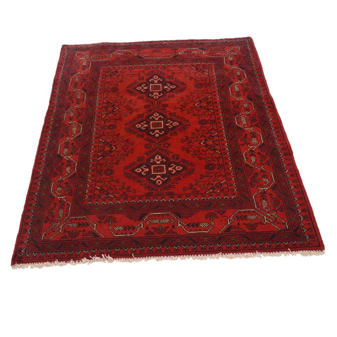 Red Afghan Khal Mohammadi Rug 3' 3" x 4' 9" Hand-Knotted | No. AL24030