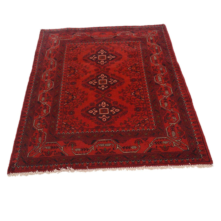 Red Afghan Khal Mohammadi Rug 3' 3" x 4' 9" Hand-Knotted | No. AL24030