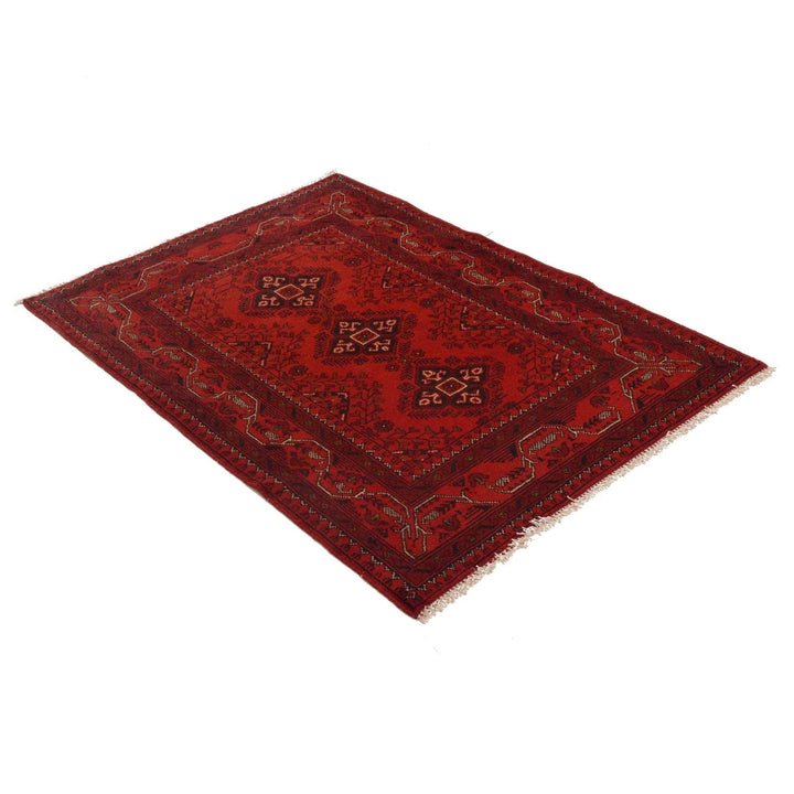 Red Afghan Khal Mohammadi Rug 3' 3" x 4' 9" Hand-Knotted | No. AL24030