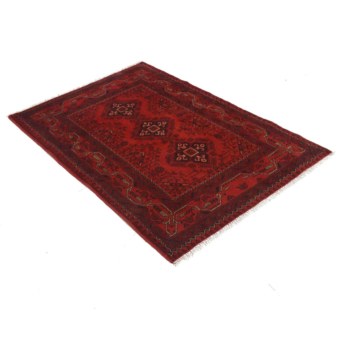 Red Afghan Khal Mohammadi Rug 3' 3" x 4' 9" Hand-Knotted | No. AL24030