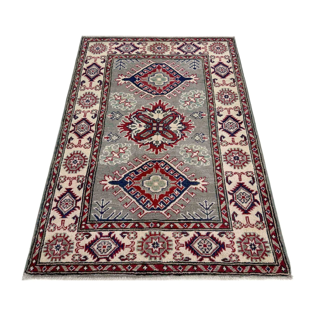 Gray Afghan Kazak Rug 2'7" x 4'4" Hand-Knotted | No. AL24099
