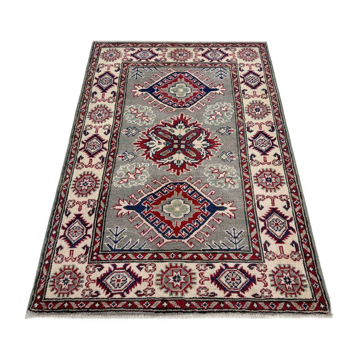 Gray Afghan Kazak Rug 2'7" x 4'4" Hand-Knotted | No. AL24099
