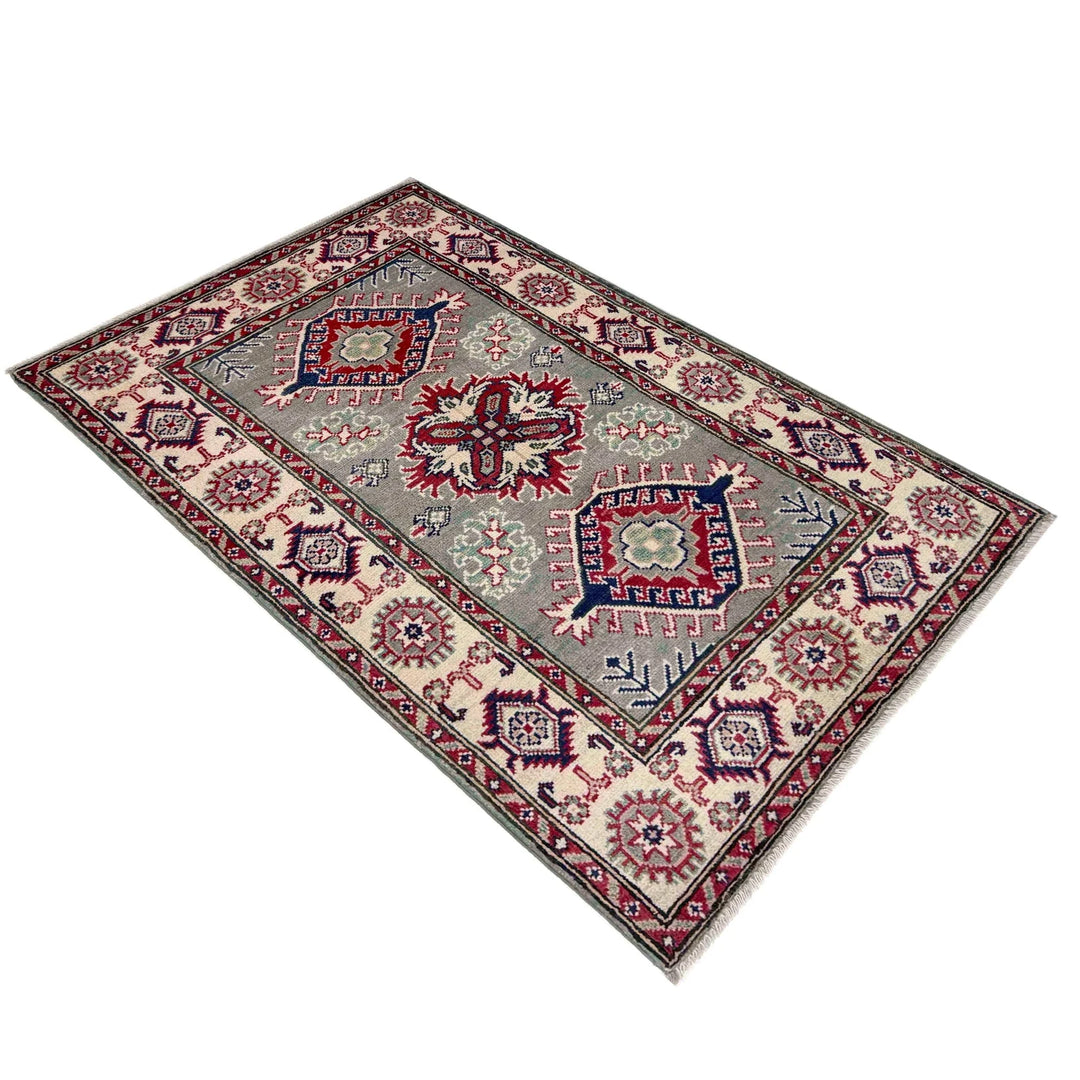 Gray Afghan Kazak Rug 2'7" x 4'4" Hand-Knotted | No. AL24099