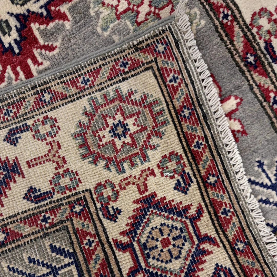 Gray Afghan Kazak Rug 2'7" x 4'4" Hand-Knotted | No. AL24099