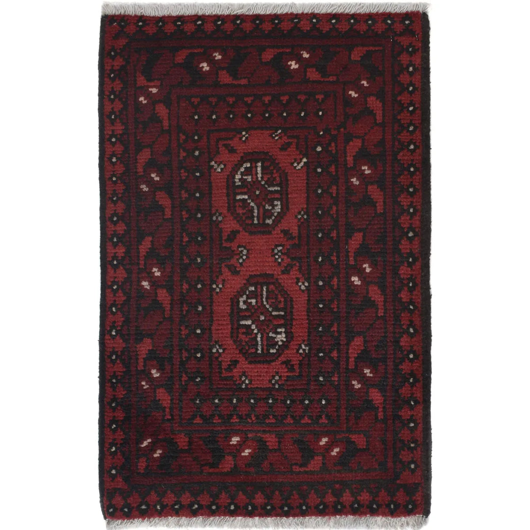 Red Afghan Doormat Rug 1' 7" x 2' 6" Hand-Knotted | No. AL24106