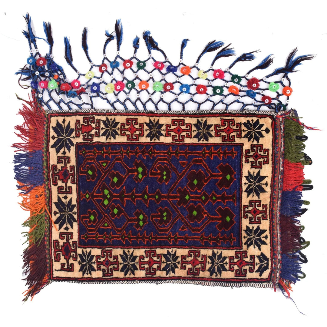 Blue Afghan Balisht Rug 1' 7" x 2' 6" Hand-Knotted | No. AL24114