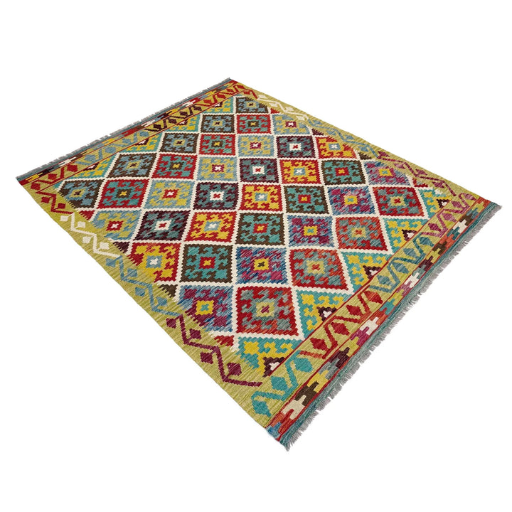 Afghan Vegetable Kilim Rug 5'1" x 6'6" Flat-Weave | No. AL241325