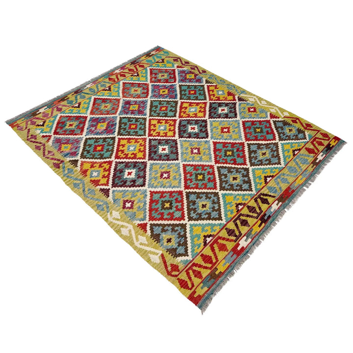 Afghan Vegetable Kilim Rug 5'1" x 6'6" Flat-Weave | No. AL241325