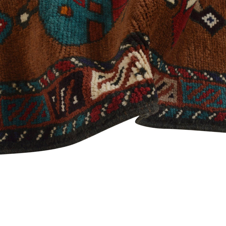 Brown Afghan War Rug 3' 4" x 4' 10" Hand-Knotted | No. AL24153