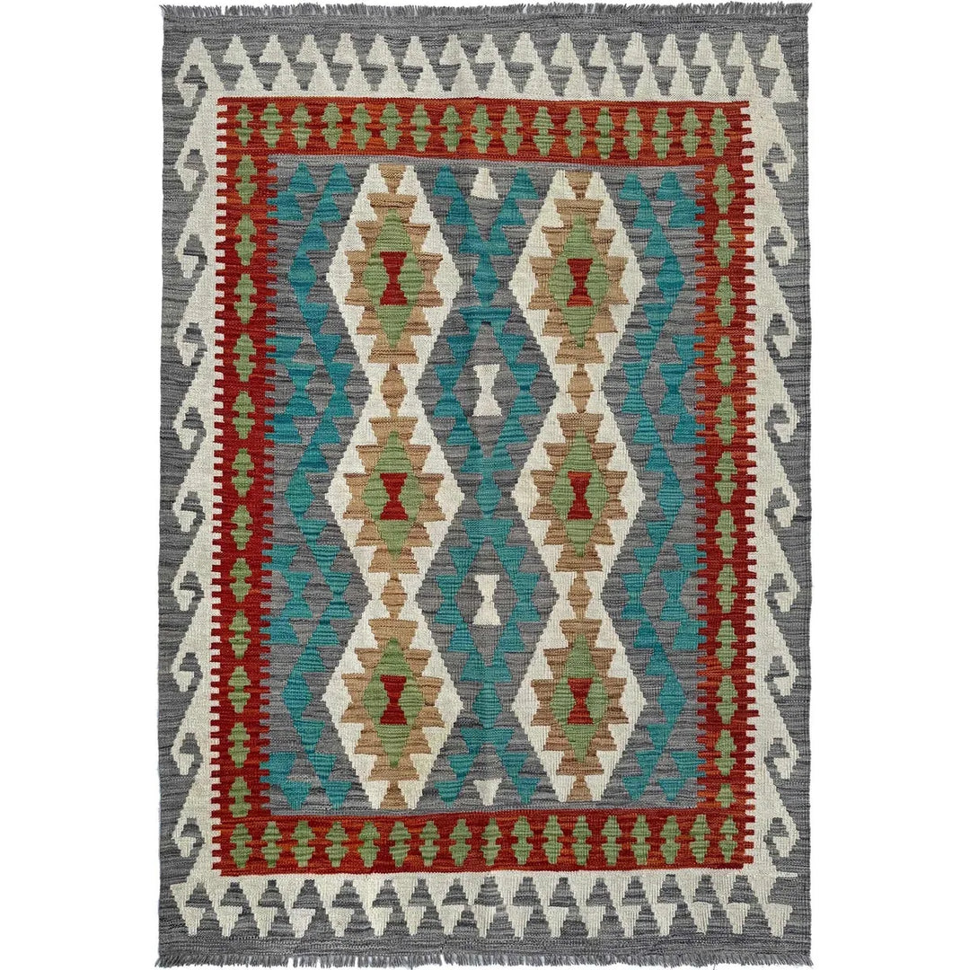 Afghan Chobi Kilim Rug 4' 1" x 5' 11" Flat-Weave | No. AL24174