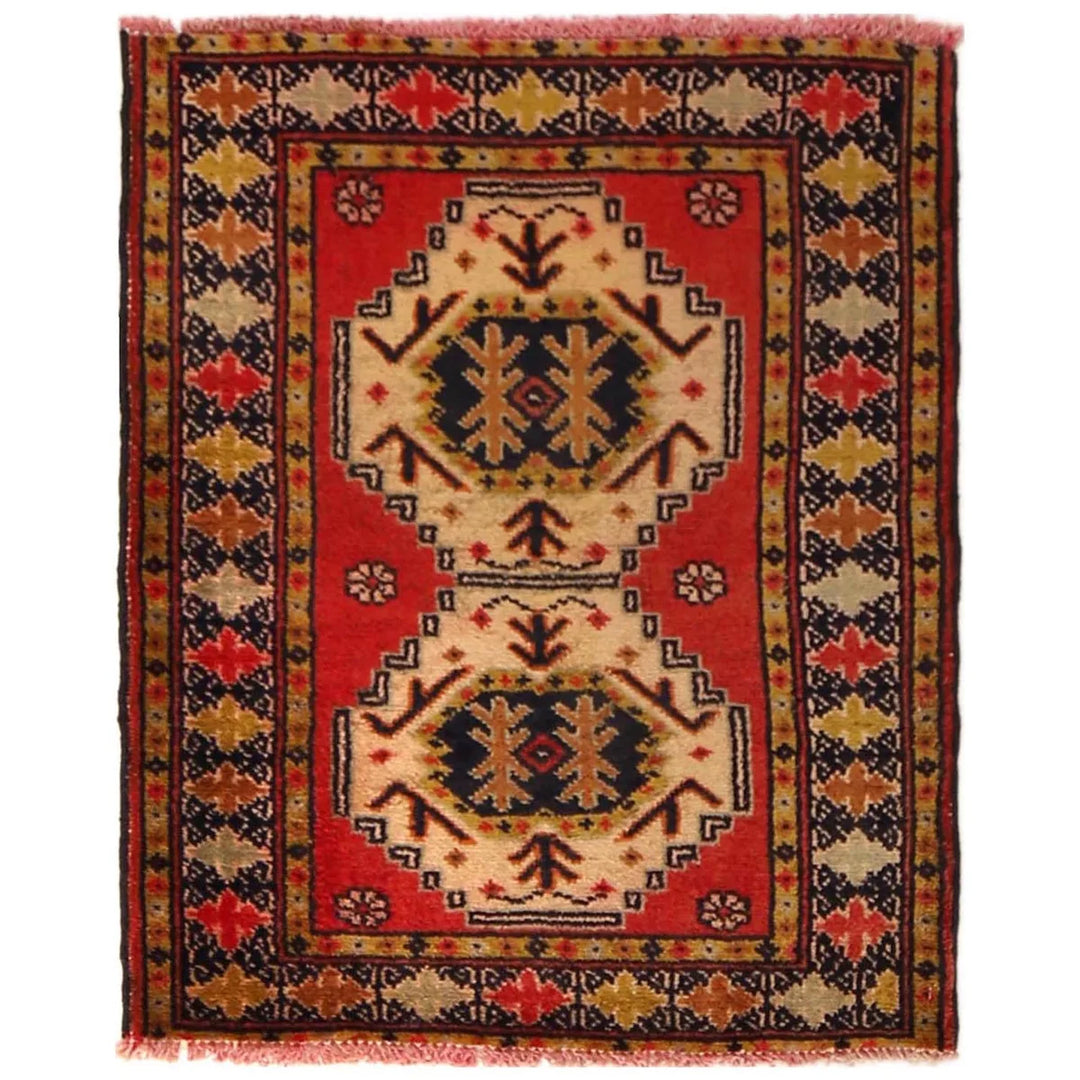 Red Afghan Oriental Rug 2' 1" x 2' 7" Hand-Knotted | No. AL24190