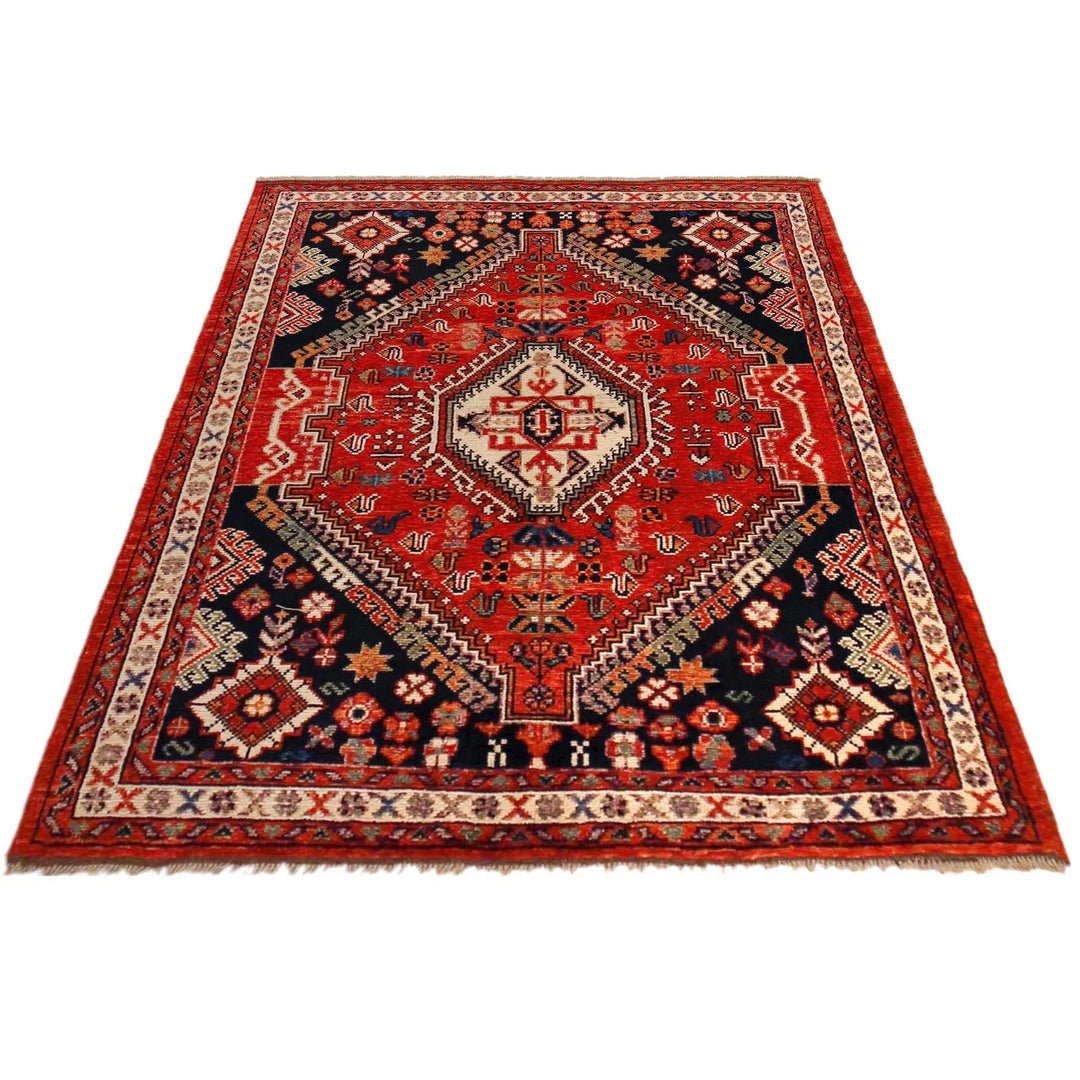 Red Afghan Shiraz Rug 5' 1" x 6' 4" Hand-Knotted | No. AL24193